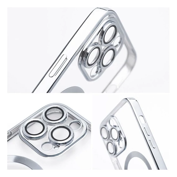 Electro Mag Apple iPhone 14 Pro Max MagSafe szilikon tok kameravédő-lencsével, ezüst