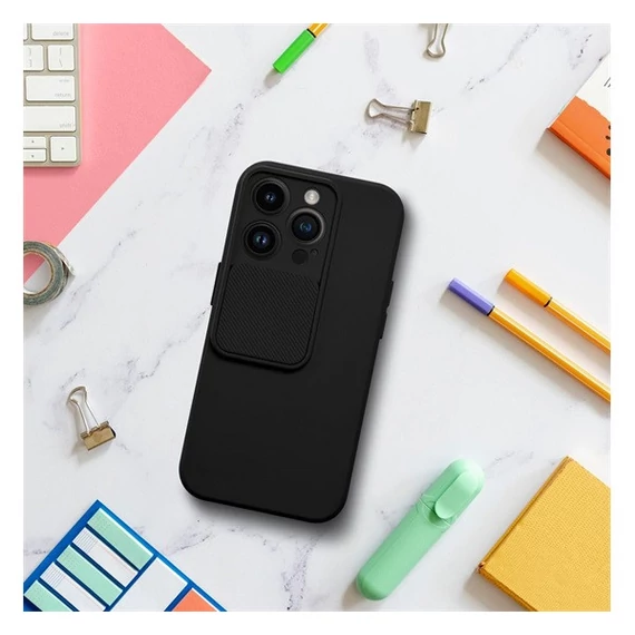 Slide Apple iPhone 11 Pro Max, kameravédős szilikon tok, fekete