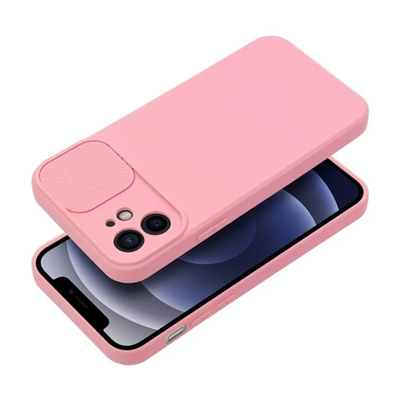 Slide Apple iPhone 12, kameravédős szilikon tok, rózsaszín