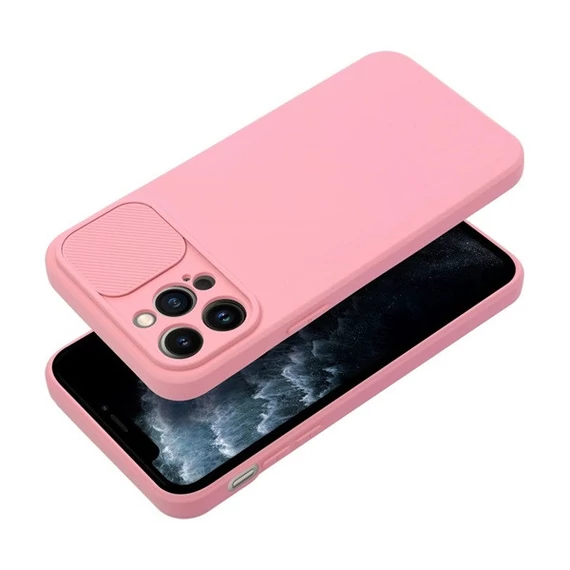 Slide Apple iPhone 12 Pro Max, kameravédős szilikon tok, rózsaszín