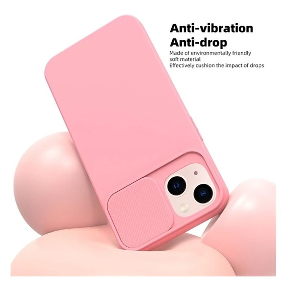 Slide Apple iPhone 13 Pro, kameravédős szilikon tok, rózsaszín