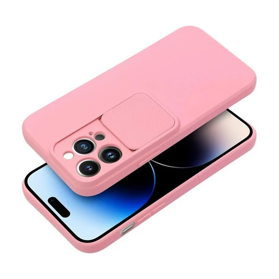 Slide Apple iPhone 13 Pro Max, kameravédős szilikon tok, rózsaszín