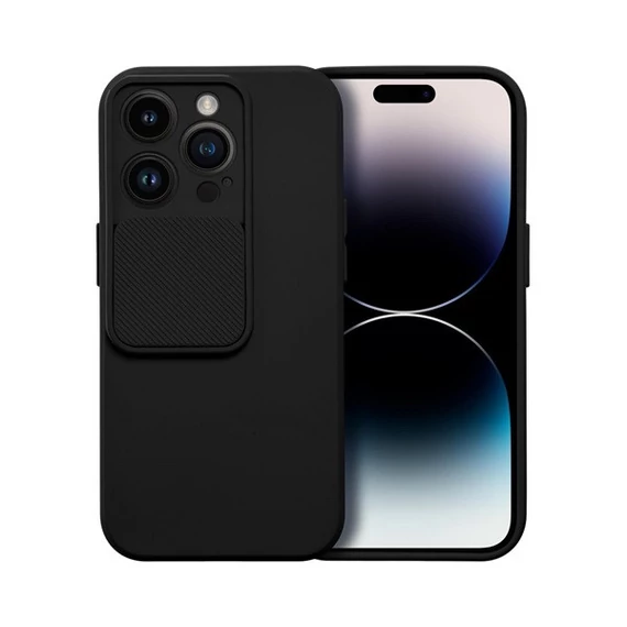 Slide Apple iPhone 14 Pro, kameravédős szilikon tok, fekete