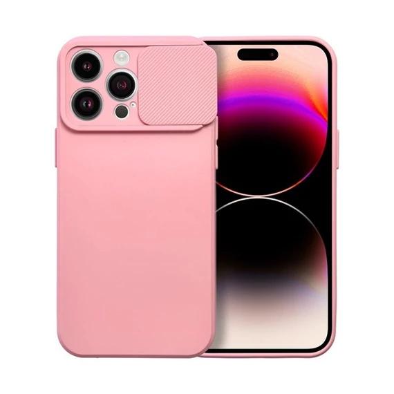 Slide Apple iPhone 14 Pro Max, kameravédős szilikon tok, rózsaszín
