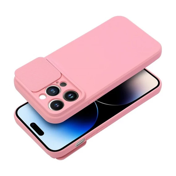 Slide Apple iPhone 14 Pro Max, kameravédős szilikon tok, rózsaszín