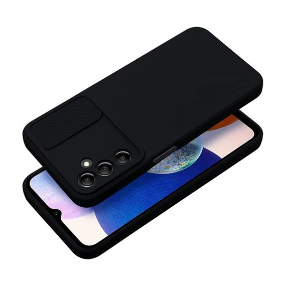Slide Samsung Galaxy A14 5G/A14 4G, kameravédős szilikon tok, fekete