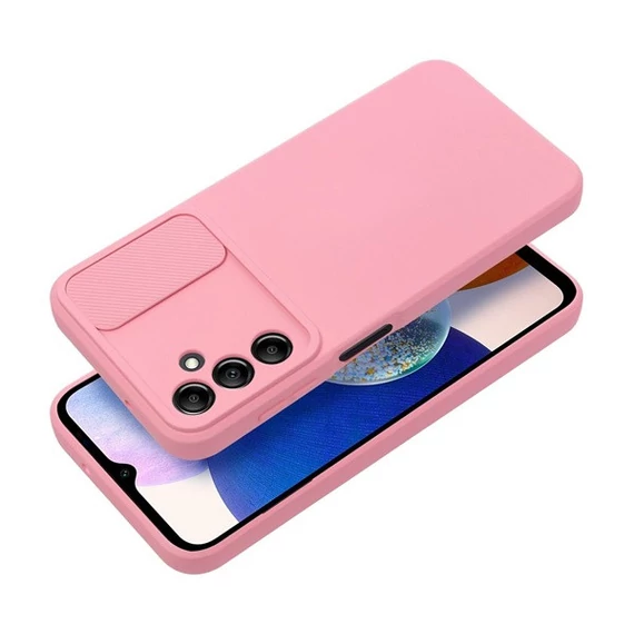 Slide Samsung Galaxy A14 5G/A14 4G, kameravédős szilikon tok, rózsaszín