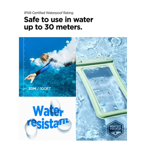 Spigen Aqua Shield Floating A610 univerzális lebegő vízálló tok, menta