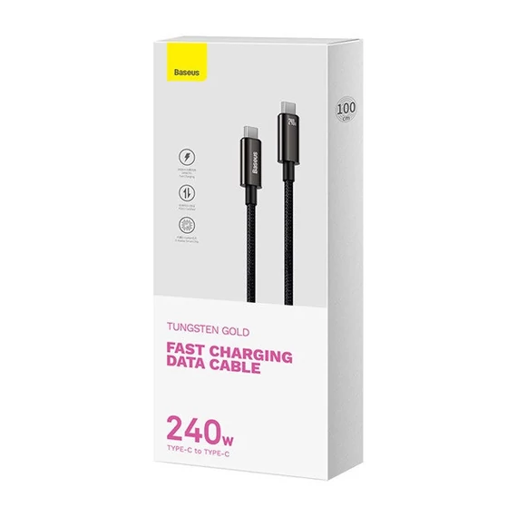 Baseus Tungsten Gold USB-C / USB-C töltő- és adatkábel, 240W, 1m, fekete