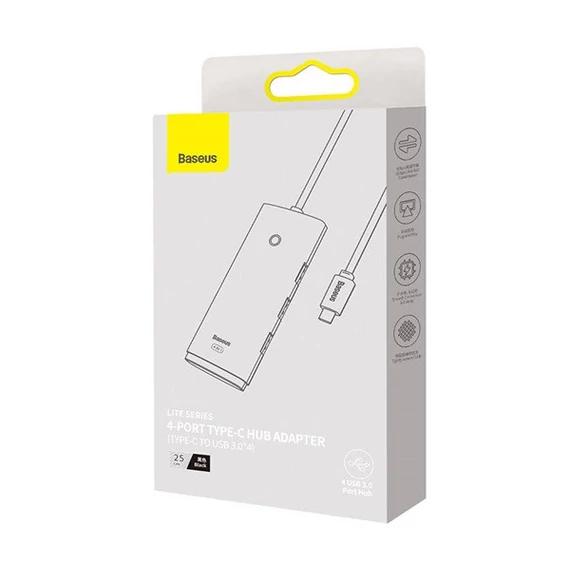 Baseus Lite Hub 4in1 USB-C, 4x USB-A 3.0+USB-C, 25cm , fekete