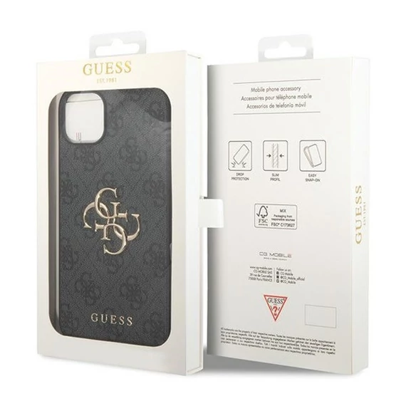 Guess 4G Big Metal Logo Apple iPhone 15 Plus hátlap tok, szürke