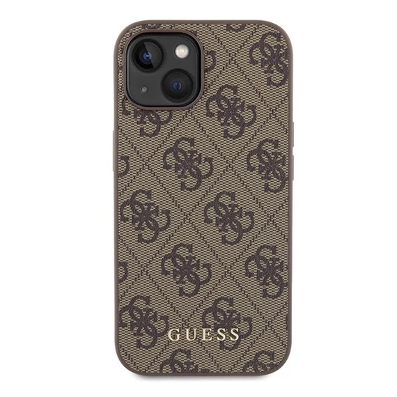 Guess 4G Metal Gold Logo Apple iPhone 15 hátlap tok, barna
