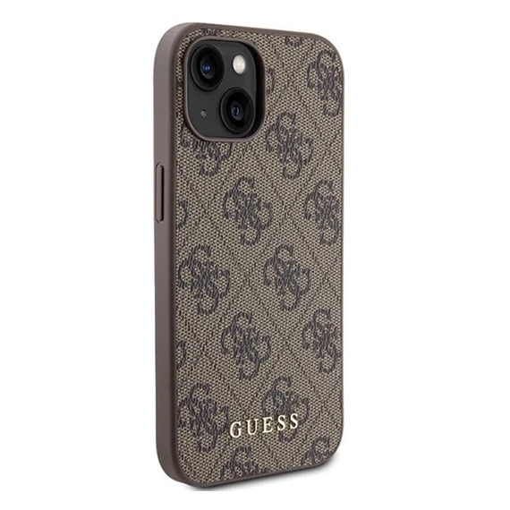 Guess 4G Metal Gold Logo Apple iPhone 15 hátlap tok, barna