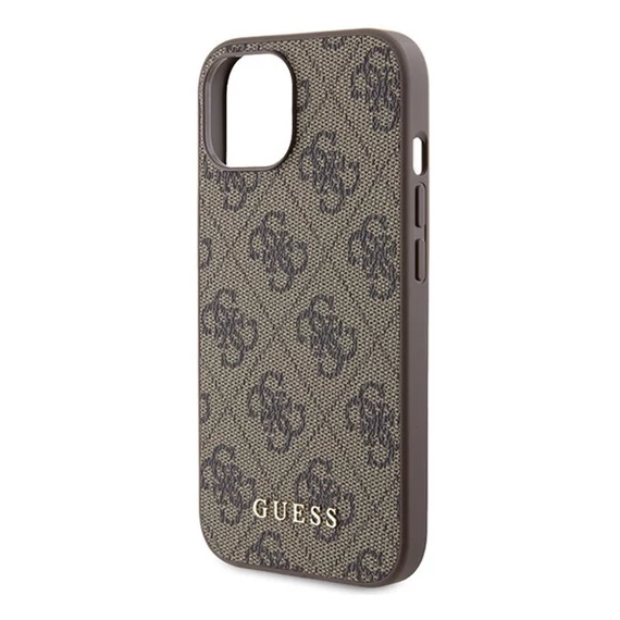 Guess 4G Metal Gold Logo Apple iPhone 15 hátlap tok, barna