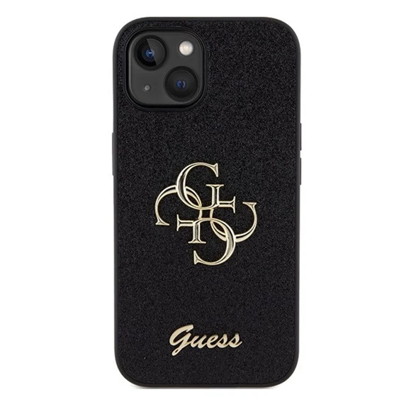 Guess Glitter Script Big 4G Apple iPhone 15 hátlap tok, fekete
