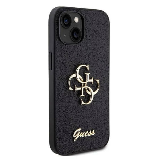 Guess Glitter Script Big 4G Apple iPhone 15 hátlap tok, fekete