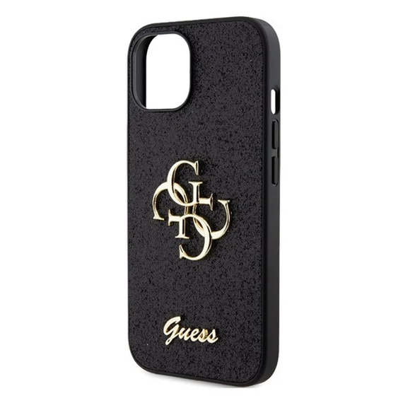 Guess Glitter Script Big 4G Apple iPhone 15 hátlap tok, fekete