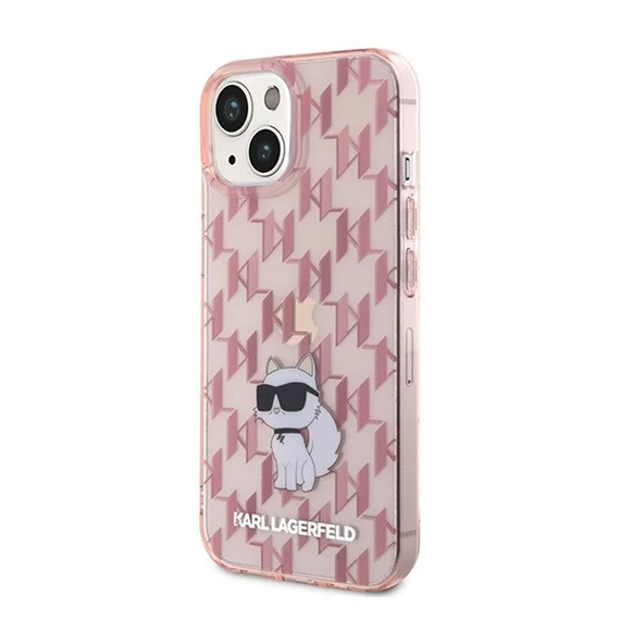 Karl Lagerfeld Monogram Choupette Apple iPhone 15 hátlap tok, rózsaszín