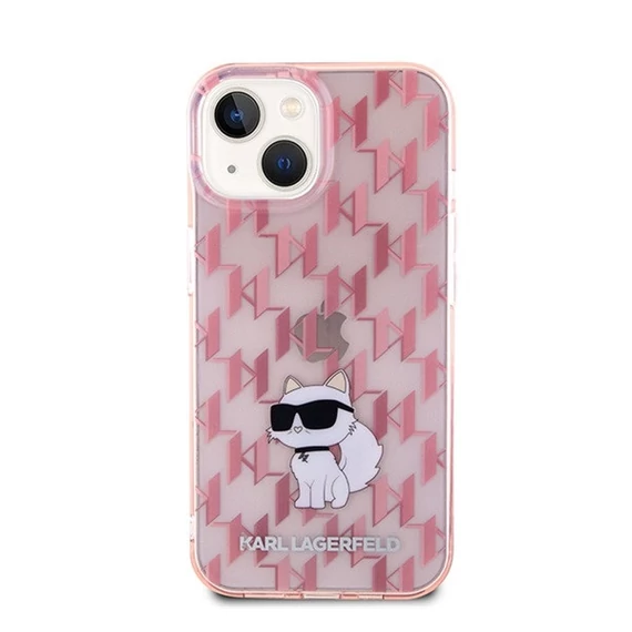 Karl Lagerfeld Monogram Choupette Apple iPhone 15 hátlap tok, rózsaszín