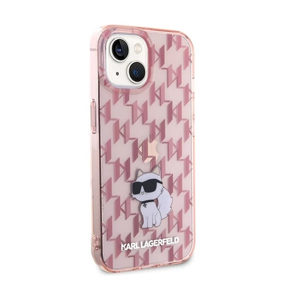 Karl Lagerfeld Monogram Choupette Apple iPhone 15 hátlap tok, rózsaszín