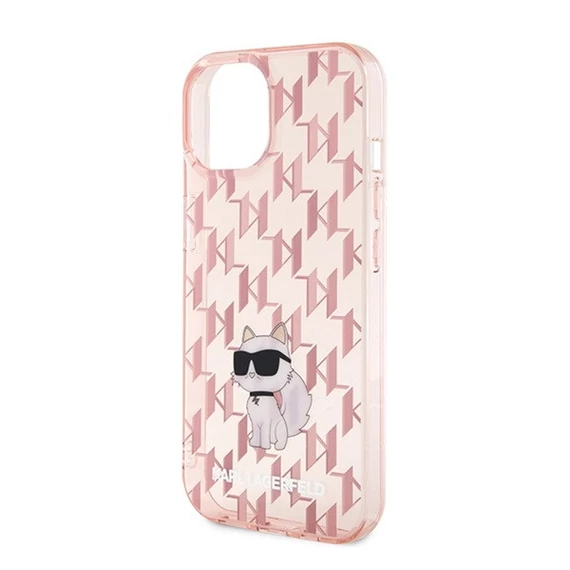 Karl Lagerfeld Monogram Choupette Apple iPhone 15 hátlap tok, rózsaszín