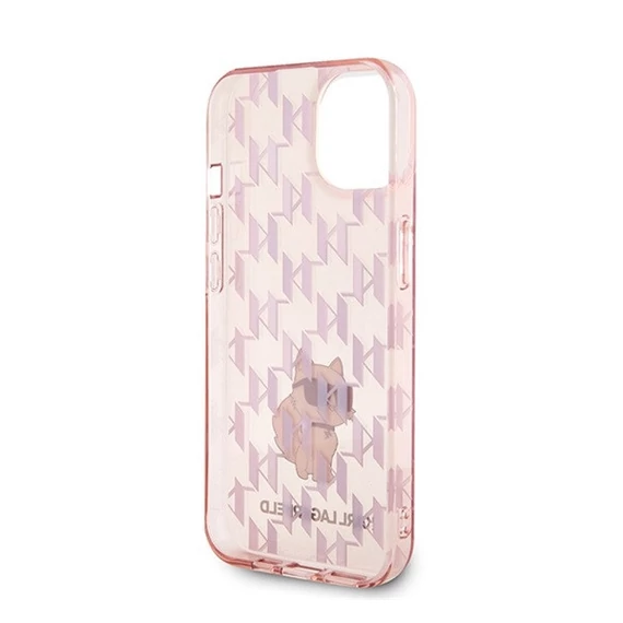 Karl Lagerfeld Monogram Choupette Apple iPhone 15 hátlap tok, rózsaszín