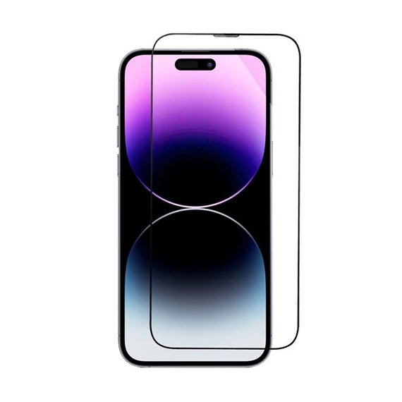 Apple iPhone 15 Plus / iPhone 16 Plus 5D Full Glue hajlított tempered glass kijelzővédő üvegfólia felhelyezőkerettel, fekete