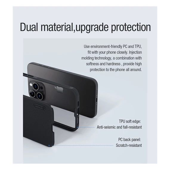 Nillkin Super Frosted Shield Pro Mágneses Apple iPhone 15 Pro Max műanyag tok, fekete