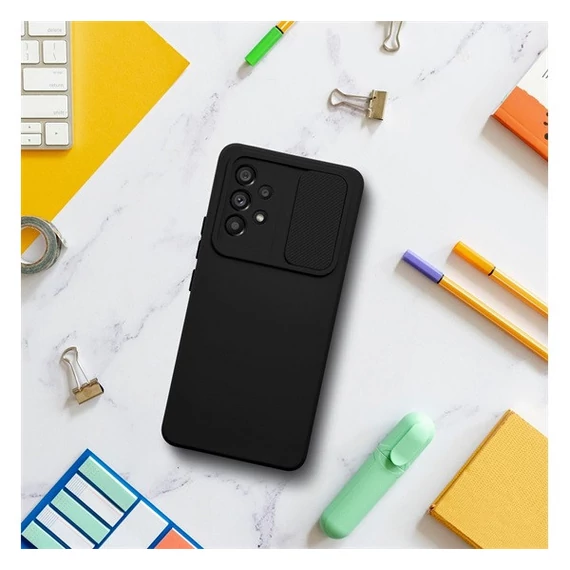 Slide Samsung Galaxy A15 5G, kameravédős szilikon tok, fekete