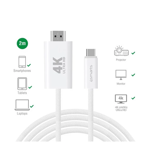 4smarts USB-C / HDMI kábel, 2m, fehér