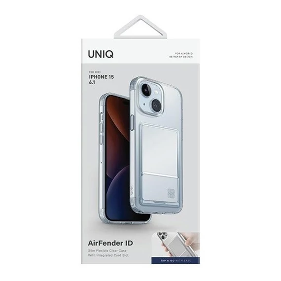 Uniq Air Fender Apple iPhone 15 kártyatartós tok, átlátszó