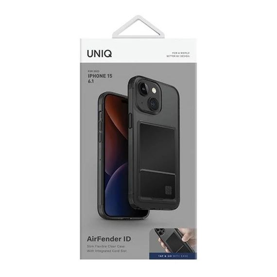 Uniq Air Fender Apple iPhone 15 kártyatartós tok, füstszürke