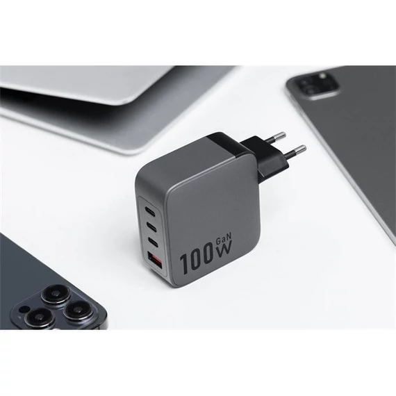 Forcell hálózati gyorstöltő 3xUSB-C + USB-A, PD + QC 4.0, 4A, 100W, kék