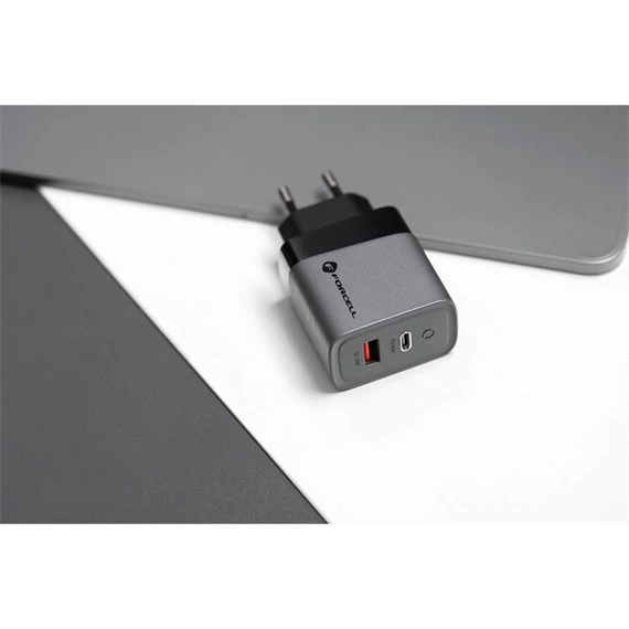 Forcell hálózati gyorstöltő USB-C + USB-A, PD + QC 4.0, 4A, 45W, kék