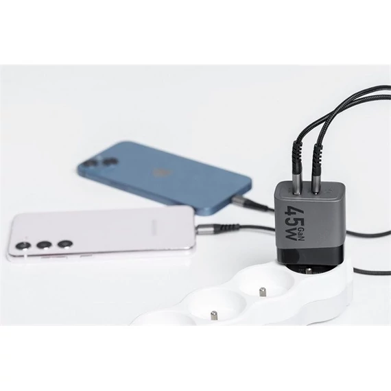 Forcell hálózati gyorstöltő USB-C + USB-A, PD + QC 4.0, 4A, 45W, kék