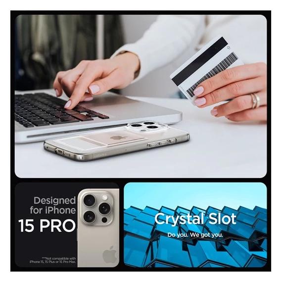 Spigen Crystal Slot Apple iPhone 15 Pro tok, Crystal Clear, átlátszó