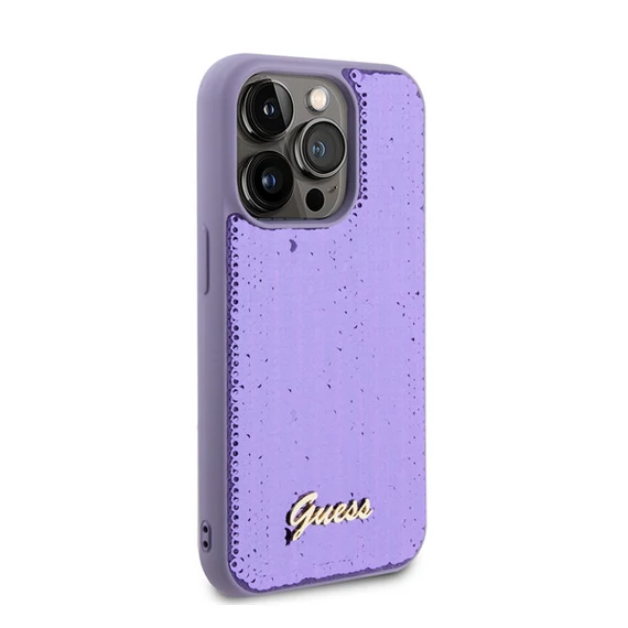 Guess Sequin Script Logo iPhone 14 Pro tok, lila
