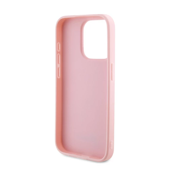 Guess PU Leather Iridescent Metal Script iPhone 15 Pro tok, rózsaszín