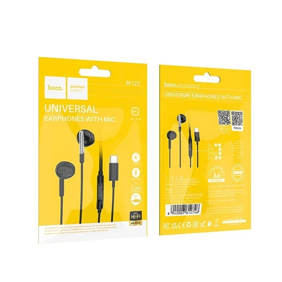 Hoco M123 vezetékes headset, Type C, fekete