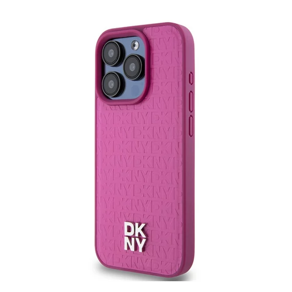 DKNY PU Leather Repeat Pattern Stack Logo Apple iPhone 15 Pro Magsafe tok, rózsaszín