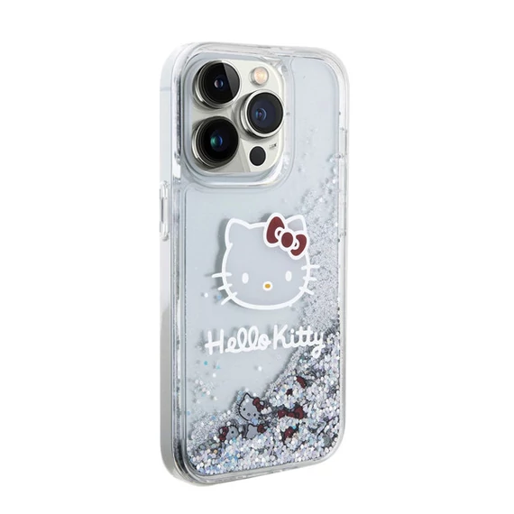 Hello Kitty Liquid Glitter Electroplating Head Logo Apple iPhone 15 Pro hátlap tok, átlátszó