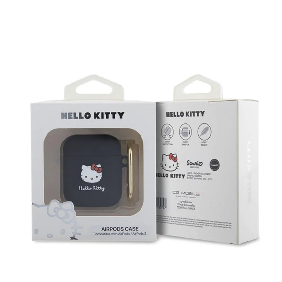 Hello Kitty Liquid Silicone 3D Kitty Head Logo AirPods 1/2 tok, fekete