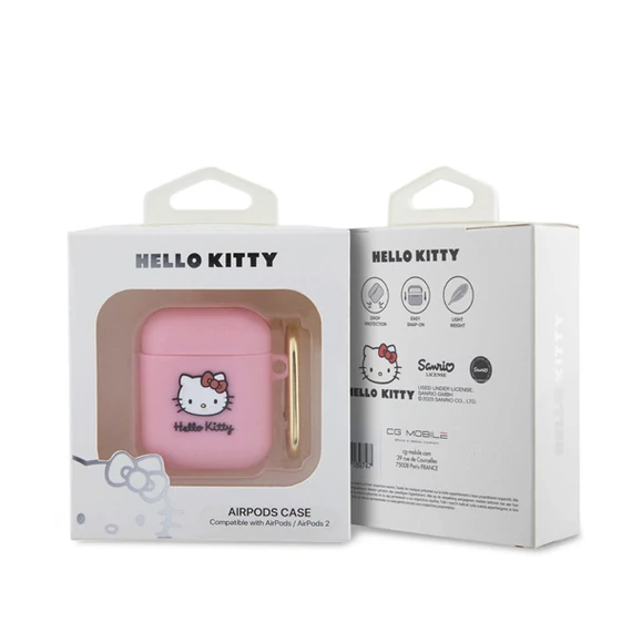 Hello Kitty Liquid Silicone 3D Kitty Head Logo AirPods 1/2 tok, rózsaszín