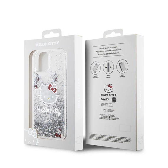 Hello Kitty Liquid Glitter Electroplating Head Logo Apple iPhone 12/12 Pro hátlap tok, átlátszó