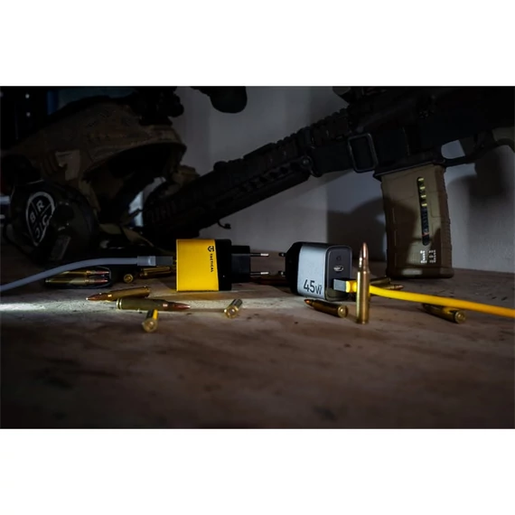 Tactical Microgrid töltő adapter USB-A+ USB-C, GaN, 45W, szürke