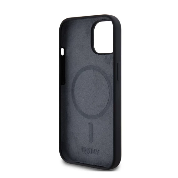 DKNY Liquid Silicone Arch Logo MagSafe iPhone 15 hátlap tok, fekete