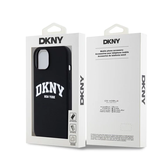 DKNY Liquid Silicone Arch Logo MagSafe iPhone 15 hátlap tok, fekete