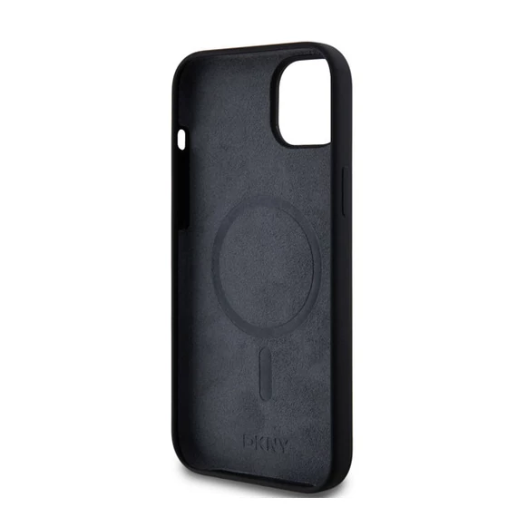 DKNY Liquid Silicone Arch Logo MagSafe iPhone 15 Plus hátlap tok, fekete