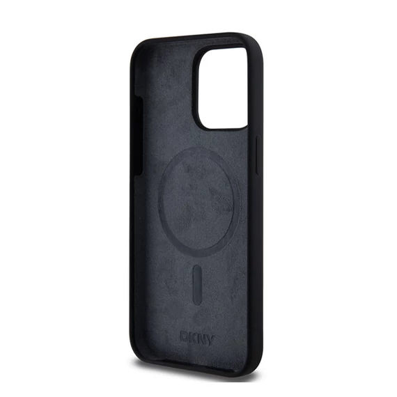 DKNY Liquid Silicone Arch Logo MagSafe iPhone 15 Pro Max hátlap tok, fekete