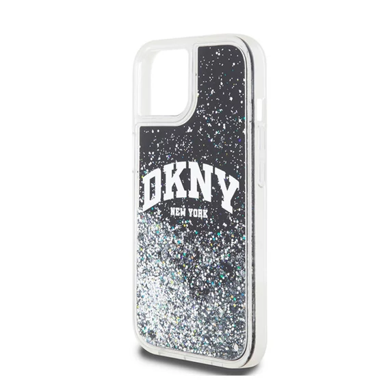 DKNY Liquid Glitter Arch Logo iPhone 15 hátlap tok, fekete